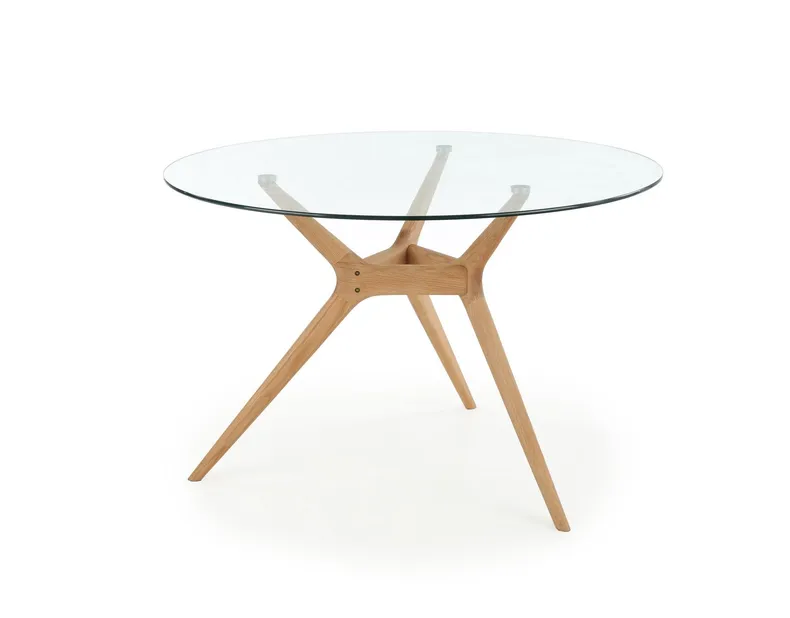 Стекляный стол кухонный HALMAR ASHMORE 120x77 см, столешница - прозрачная, ножка - натуральная фото №1