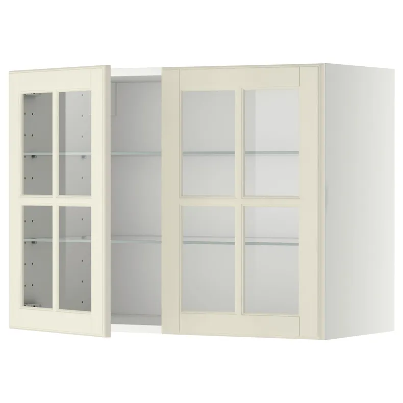 IKEA METOD МЕТОД, настінна шафа, полиці / 2 склх дверц, білий / БУДБІН кремово-білий, 80x60 см 093.949.79 фото №1