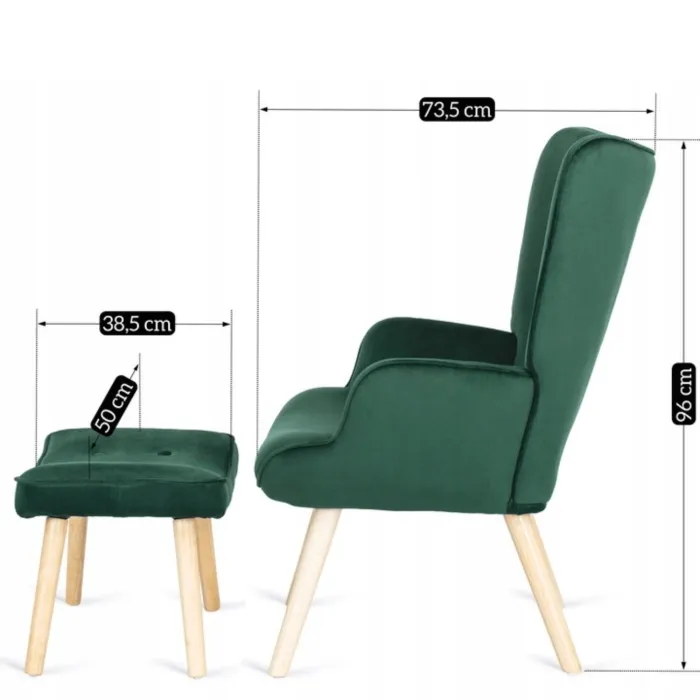Крісло м'яке оксамитове з підставкою для ніг MEBEL ELITE LOZANO Velvet, Зелений фото №14