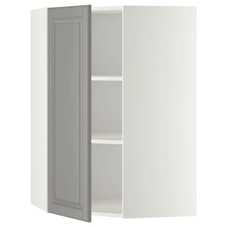IKEA METOD МЕТОД, угловой навесной шкаф с полками, белый / Будбин серый, 68x100 см 599.186.97 фото №1