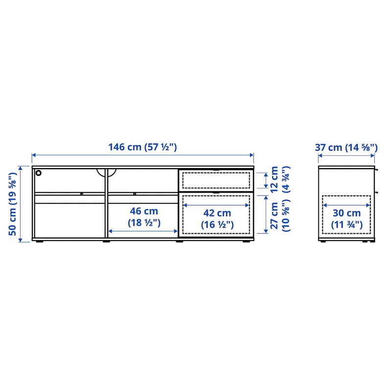 IKEA VIHALS ВИХАЛС, тумба под ТВ, белый, 146x37x50 см 204.832.95 фото №9