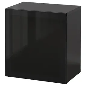IKEA BESTÅ БЕСТО, стеллаж со стеклянн дверью, черный / коричневый / глассвик черный / тонированное стекло, 60x42x64 см 990.477.63 фото