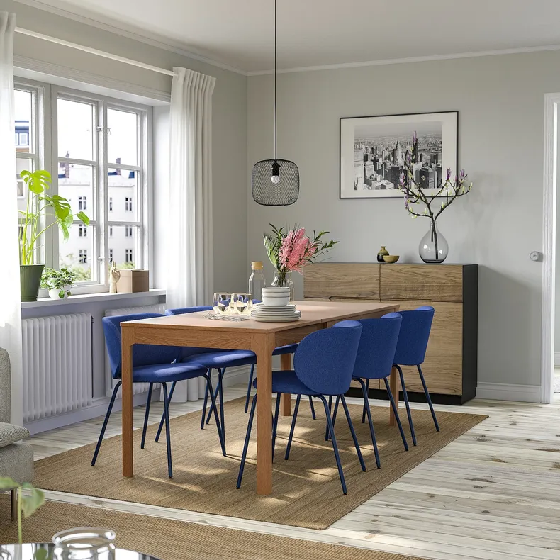 IKEA EKEDALEN ЭКЕДАЛЕН / KRYLBO КРЮЛБО, стол и 4 стула, дуб / тонеруд голубой, 120 / 180 см 895.363.43 фото №2