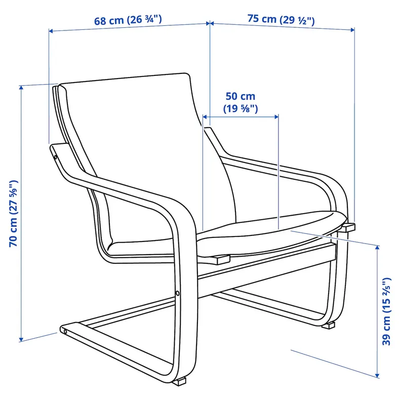 IKEA POÄNG ПОЕНГ, крісло із низькою спинкою, чорний/Vissle black 095.515.68 фото №8