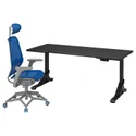 IKEA UPPSPEL УППСПЕЛ / STYRSPEL СТЮРСПЕЛЬ, геймерський стіл та крісло, чорно-синій/світло-сірий, 180x80 см 494.927.32 фото thumb №1