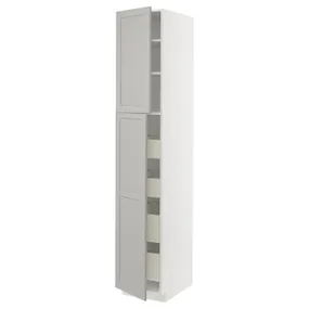 IKEA METOD МЕТОД / MAXIMERA МАКСІМЕРА, висока шафа, 2 дверцят / 4 шухляди, білий / світло-сірий Lerhyttan, 40x60x220 см 594.624.14 фото