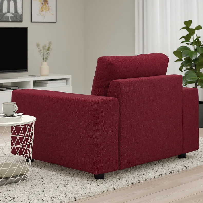IKEA VIMLE ВИМЛЕ, кресло, с широкими подлокотниками/Lejde красный/коричневый 894.768.72 фото №3