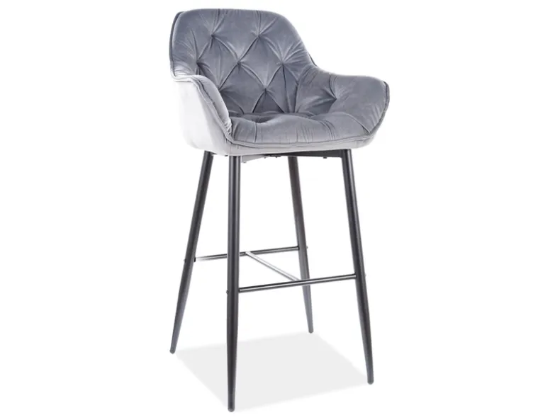 Барный бархатный стул SIGNAL CHERRY H-1 Velvet, Bluvel 14 - серый фото №1