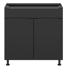BRW Двухдверный кухонный шкаф Sole L6 80 см с выдвижным ящиком черный матовый, черный/черный матовый FM_D1S_80/82_L/P/SMB-CA/CAM фото