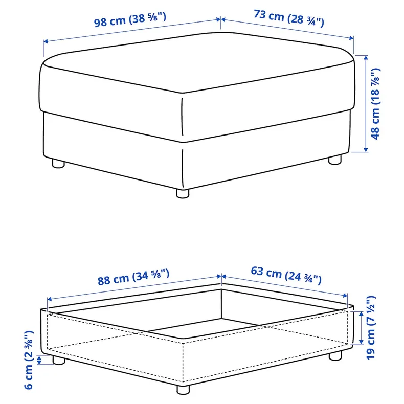 IKEA VIMLE ВИМЛЕ, табурет для ног с ящ д / хрн, Саксемара черно-синяя 893.925.99 фото №6