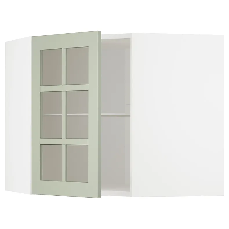 IKEA METOD МЕТОД, углов навесн шкаф с полками / сткл дв, белый / светло-зеленый, 68x60 см 694.867.68 фото №1