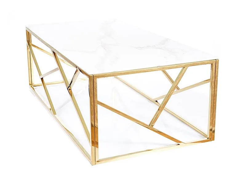 Журнальный столик стеклянный SIGNAL ESCADA B II, 55x55 см, белый мрамор / золото фото №5
