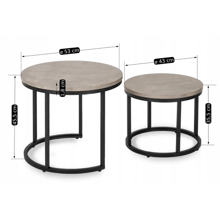 Комплект журнальных столиков (2 шт круглые) MEBEL ELITE ROCKY, 60 см, серый бетон/черный фото №11
