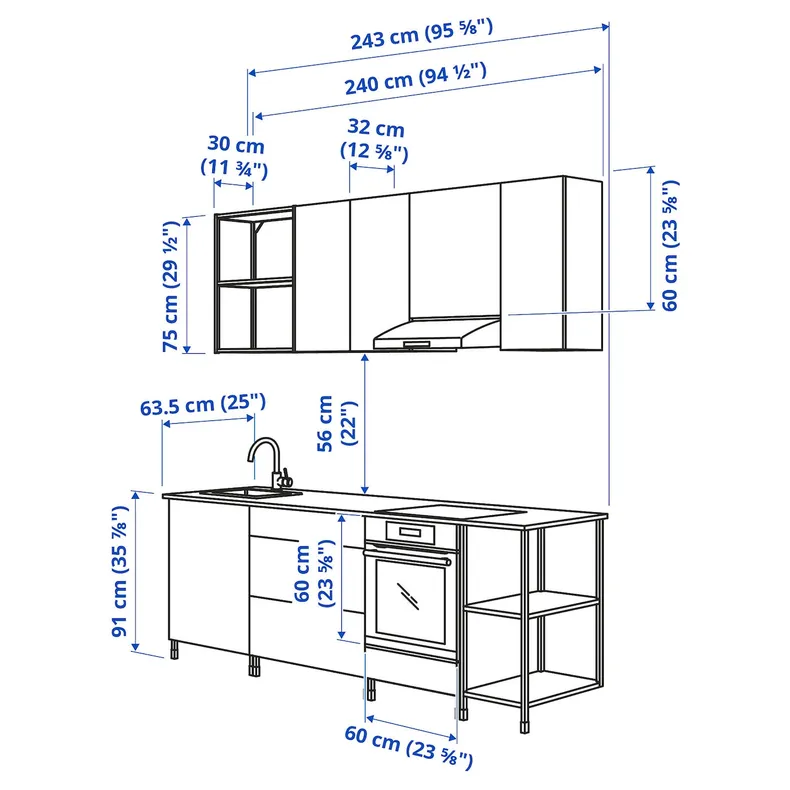 IKEA ENHET ЕНХЕТ, кухня, білий / імітація. дуб, 243x63.5x222 см 393.380.91 фото №3