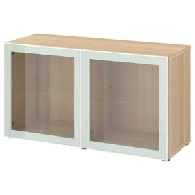 IKEA BESTÅ БЕСТО, стеллаж со стеклянн дверьми, имитация дуба, окрашенного в белый цвет Glassvik / белый / светло-зеленый Прозрачное стекло, 120x42x64 см 694.904.78 фото