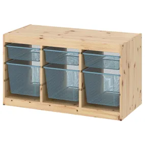 IKEA TROFAST ТРУФАСТ, комбинация д / хранения+контейнеры, Светлая сосна, окрашенная в белый / серо-голубой цвет, 93x44x52 см 394.808.43 фото