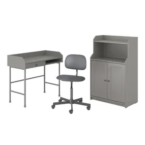 IKEA HAUGA / BLECKBERGET ХАУГА / БЛЕКБЕРГЕТ, стол и комбинация для хранения, и вращающееся кресло серого цвета 094.365.02 фото