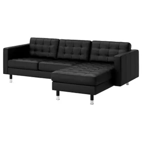 IKEA LANDSKRONA ЛАНДСКРУНА, 3-місний диван, з шезлонгом/Гранн/Бомстад чорний/металл 490.318.73 фото