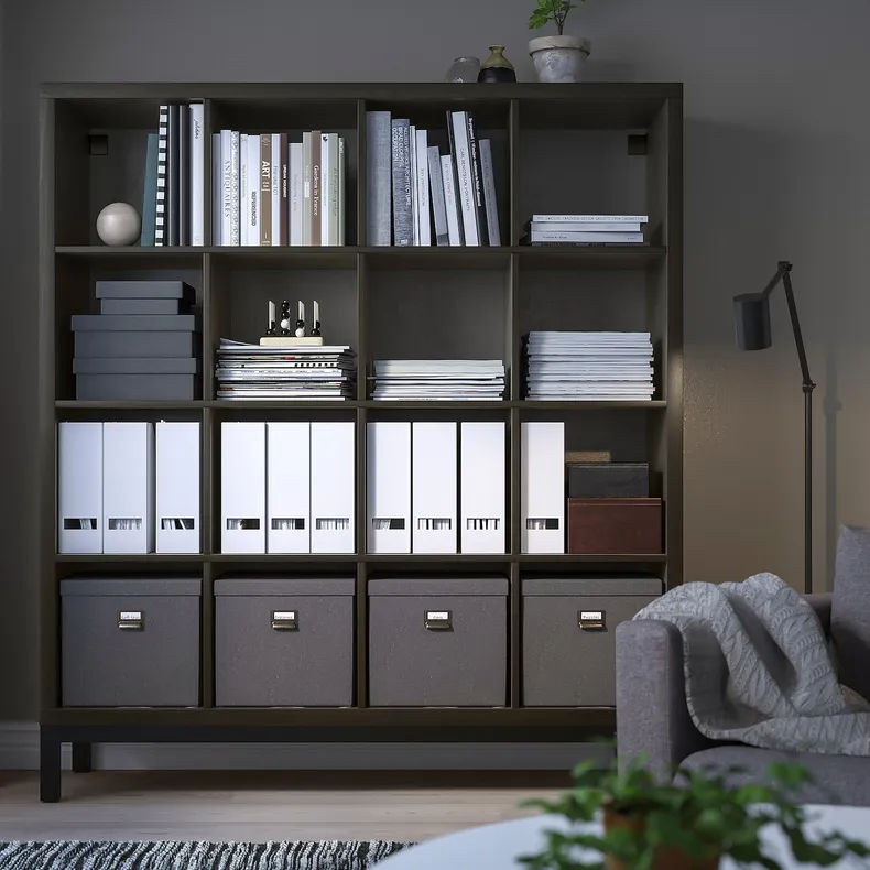 IKEA KALLAX КАЛЛАКС, стеллаж с основанием, чёрный / коричневый / черный, 147x164 см 794.427.12 фото №2