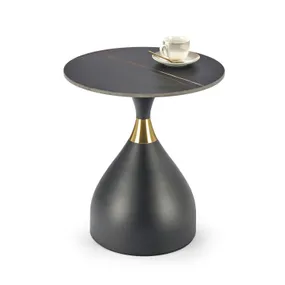 Журнальный столик круглый HALMAR SCALITA, 50x50 см, керамика: черный мрамор / каркас из металла: черный, золотой фото