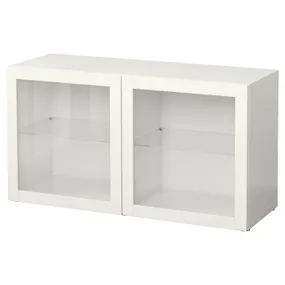 IKEA BESTÅ БЕСТО, секція полиць зі скляними дверцятам, білий / СІНДВІК білий прозоре скло, 120x40x64 см 890.476.69 фото