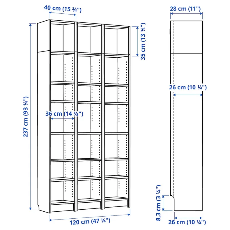 IKEA BILLY БІЛЛІ, книжкова шафа, білий, 120x28x237 см 390.178.39 фото №3
