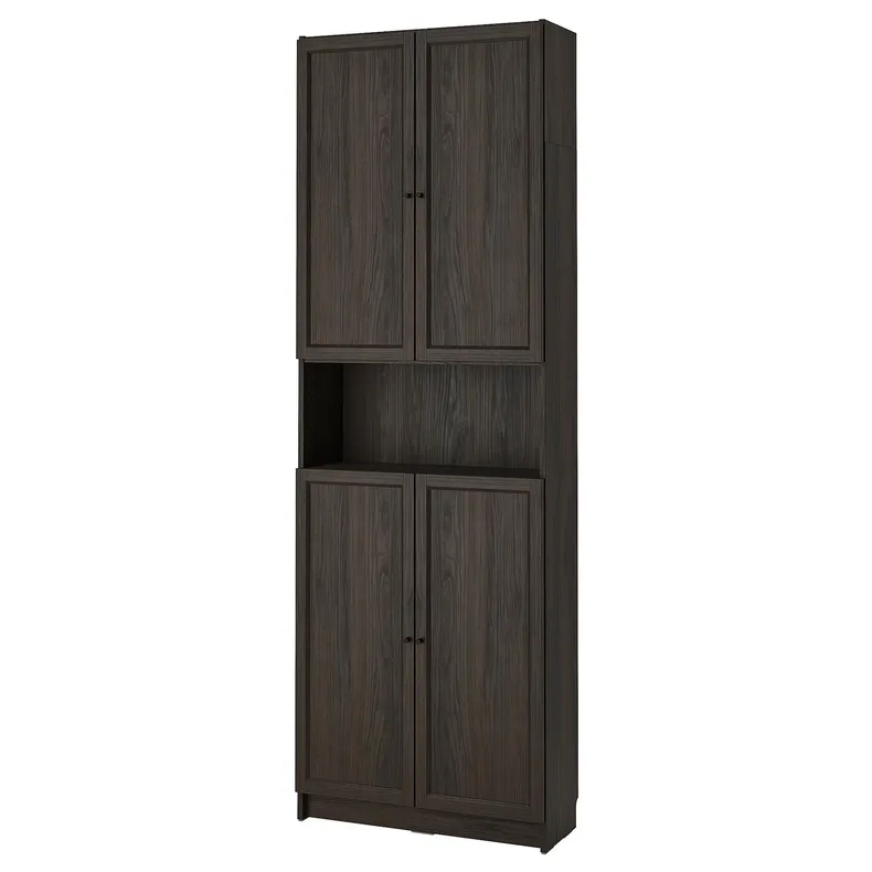 IKEA BILLY БІЛЛІ / OXBERG ОКСБЕРГ, книжкова шафа з дверц / дод модул, темно-коричневий під дуб, 80x30x237 см 094.833.72 фото №1