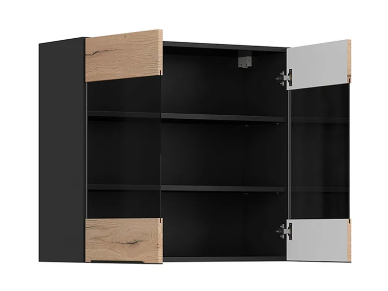 BRW Sole L6 80 см верхний кухонный шкаф с витриной дуб галифакс природа, Черный/дуб галифакс натур FM_G_80/72_LV/PV-CA/DHN фото №3