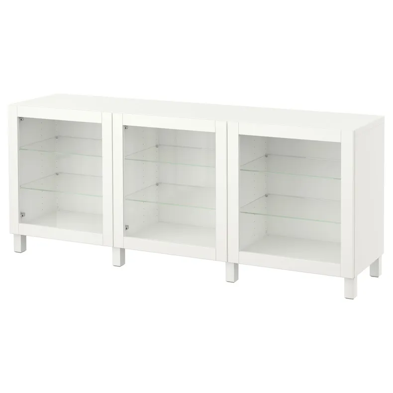 IKEA BESTÅ БЕСТО, комбинация для хранения с дверцами, белый / Синдвик / Стуббарп белое прозрачное стекло, 180x42x74 см 891.399.23 фото №1