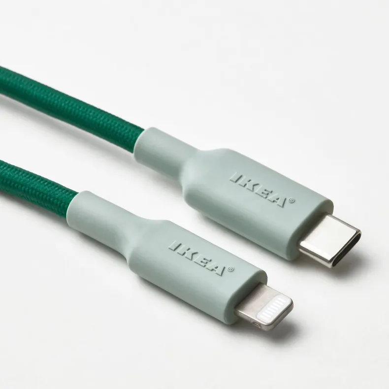 IKEA LILLHULT ЛИЛЛЬХУЛЬТ, кабель USB-C–lightning, зеленый, 1.5 m 205.811.11 фото №3