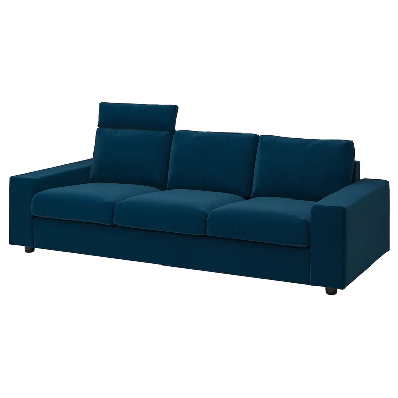 IKEA VIMLE ВІМЛЕ, 3-місний диван, з підголівником з широкими підлокітниками/Djuparp темно-зелено-синій 694.326.76 фото №2
