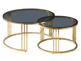 Комплект стеклянных журнальных столиков (2 шт круглые) SIGNAL VIENNA, 80x80 см, дымчатое стекло/золотой фото