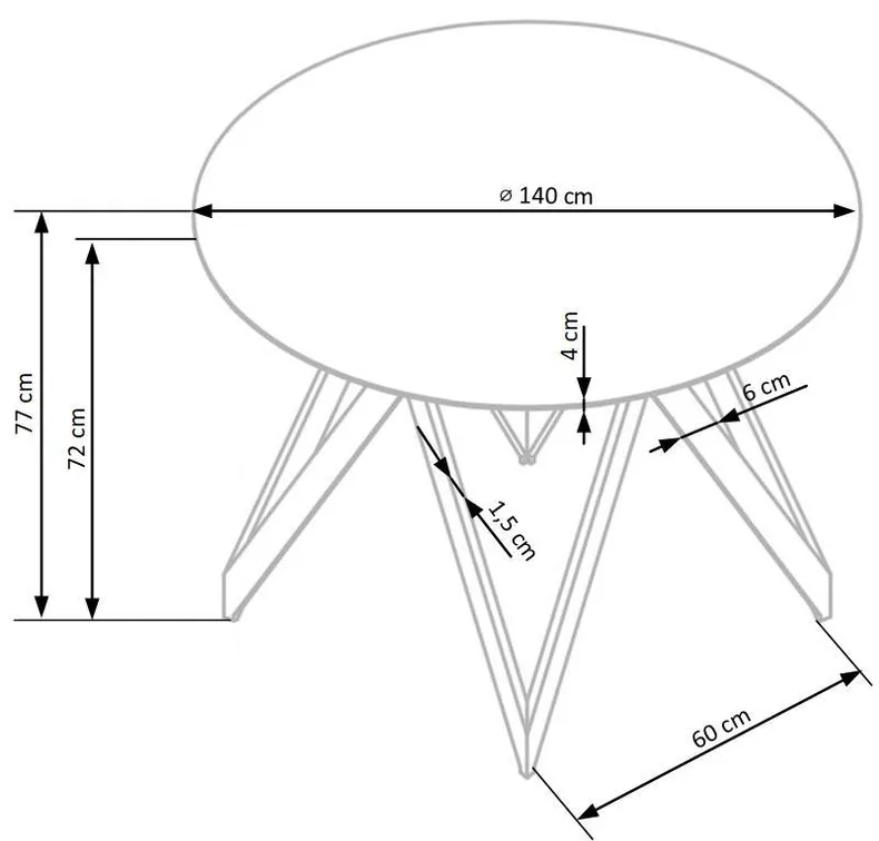 Стіл обідній круглий HALMAR GUSTIMO 140x140 см, стільниця - попелястий мармур, каркас - чорний фото №15