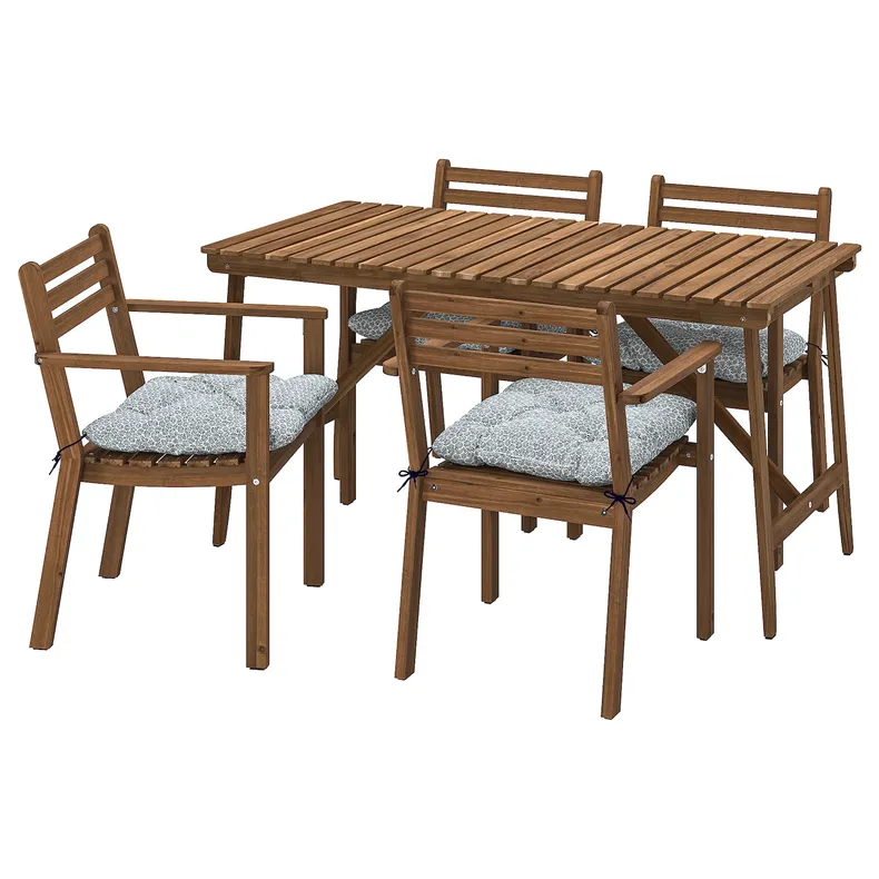 IKEA ASKHOLMEN АСКХОЛЬМЕН, стол+4 кресла, д / сада, Темно-коричневый / Клёсанский синий, 143x75 см 295.303.01 фото №1