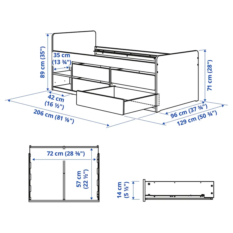 IKEA SLÄKT СЛЕКТ, каркас кровати с отделением для хранения, белый, 90x200 см фото №10