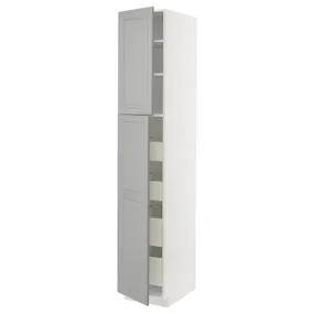 IKEA METOD МЕТОД / MAXIMERA МАКСІМЕРА, висока шафа, 2 дверцят/4 шухляди, білий / сірий Бодбін, 40x60x220 см 194.546.61 фото