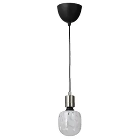 IKEA SKAFTET СКАФТЕТ / MOLNART МОЛЬНАРТ, підвісний світильник із лампою, нікельоване / трубчасте біле / прозоре скло 194.945.63 фото