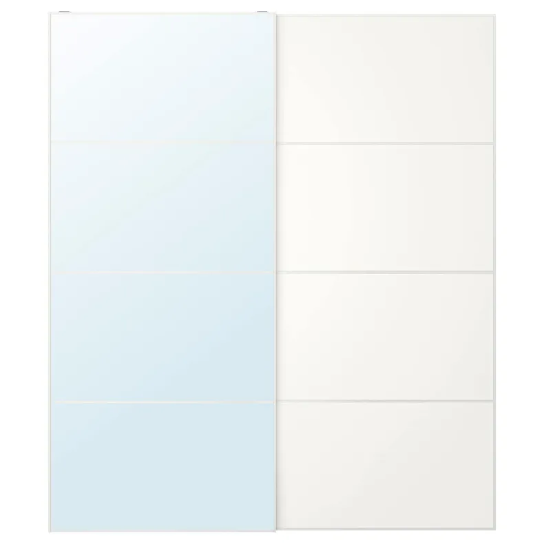IKEA AULI АУЛІ / MEHAMN МЕХАМН, розсувні дверцята, 2 шт., біле дзеркало / 2шт біле, 200x236 см 095.603.08 фото №1