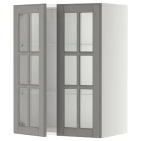 IKEA METOD МЕТОД, навесной шкаф / полки / 2стеклян двери, белый / бодбинский серый, 60x80 см 693.949.57 фото