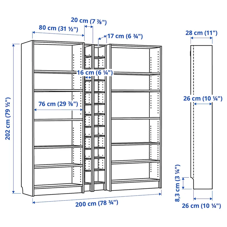 IKEA BILLY БИЛЛИ / GNEDBY ГНЕДБИ, стеллаж, белый, 200x28x202 см 990.178.36 фото №3