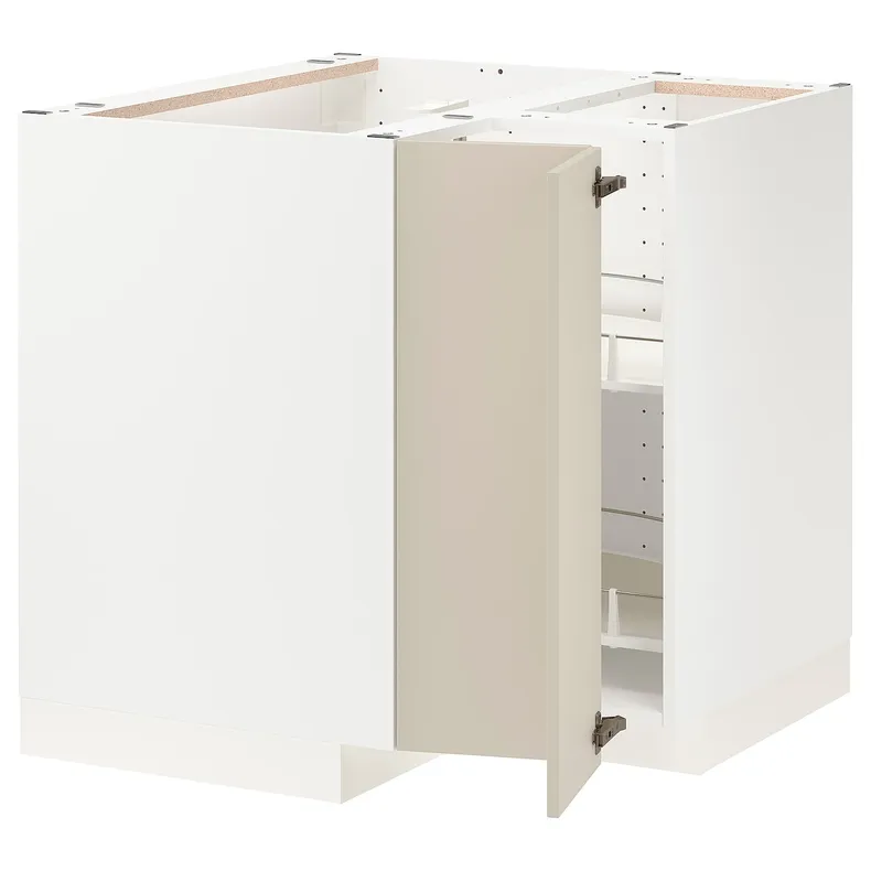IKEA METOD МЕТОД, угловой напольн шкаф с вращающ секц, белый / гавсторпский бежевый, 88x88 см 294.264.51 фото №1