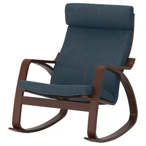 IKEA POÄNG ПОЭНГ, кресло-качалка, коричневый / темно-синий 894.291.59 фото