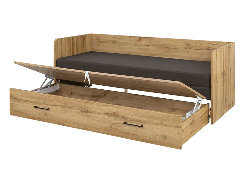 BRW Ліжко розкладне BRW TETRIX 80-160x200 см з ящиком для зберігання, подушками та матрацом, коричневий / дуб вотан LOZ/80/160_KPL-DWO/SAWANA_03 фото №4