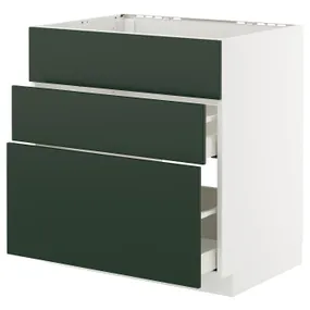 IKEA METOD МЕТОД / MAXIMERA МАКСИМЕРА, шкаф под мойку+3фасада/2ящика, белый/Гавсторп темно-зеленый, 80x60 см 695.574.21 фото