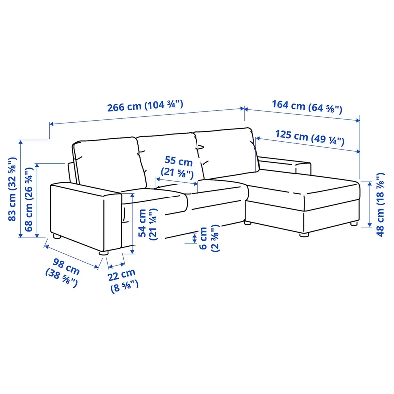IKEA VIMLE ВИМЛЕ, 3-местный диван с козеткой, с широкими подлокотниками Saxemara / черно-синий 694.014.58 фото №9