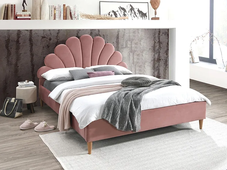 Двуспальная кровать SIGNAL SANTANA Velvet, Bluvel 52 - античный розовый, 160x200 фото №2