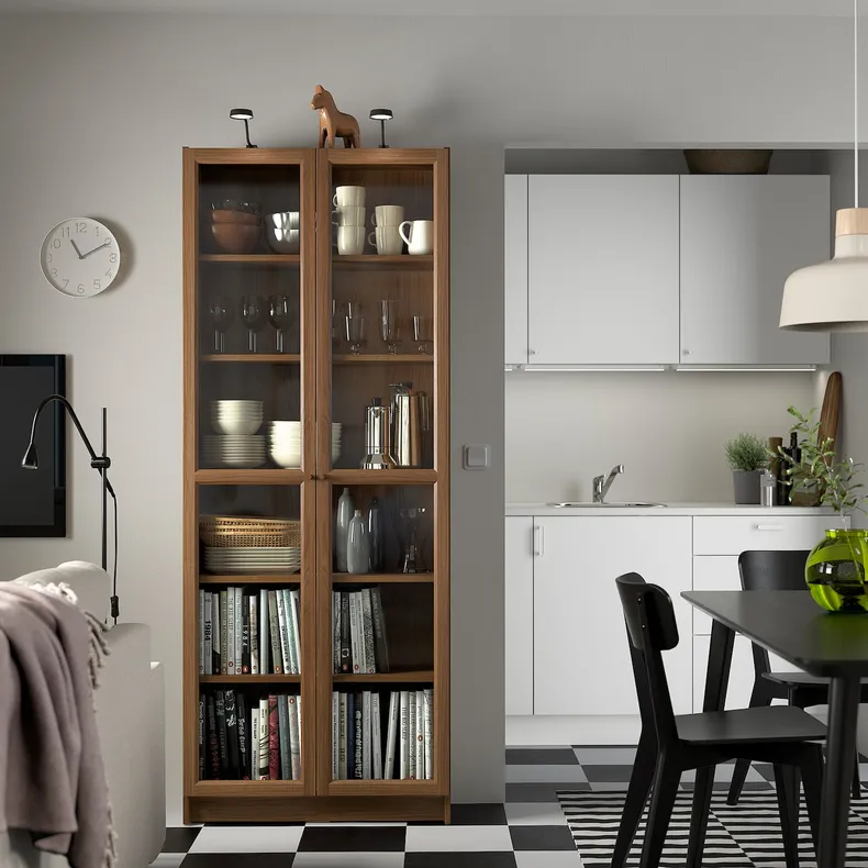 IKEA BILLY БИЛЛИ / OXBERG ОКСБЕРГ, стеллаж со стеклянными дверцами, коричневый орех, 80x30x202 см 394.833.18 фото №3