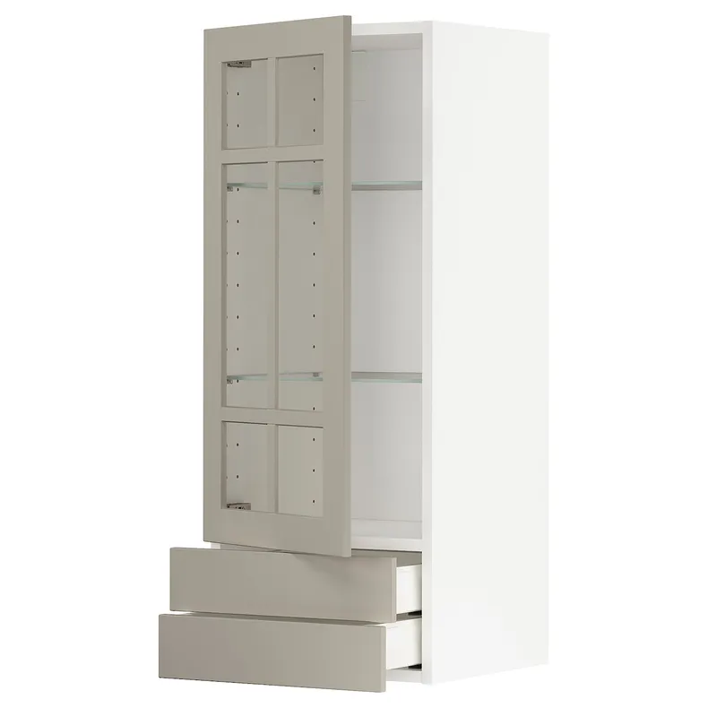 IKEA METOD МЕТОД / MAXIMERA МАКСІМЕРА, навісна шафазі скляними двер / 2 шухл, білий / стенсундський бежевий, 40x100 см 094.624.40 фото №1