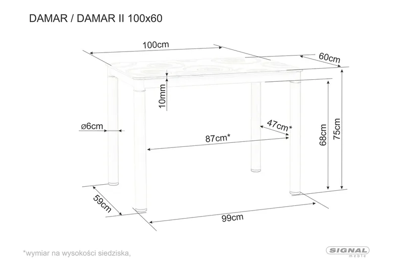 Стол обеденный стеклянный SIGNAL DAMAR, крем, 60x100 фото №4