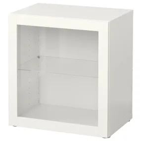 IKEA BESTÅ БЕСТО, секція полиць зі скляними дверцятам, білий / СІНДВІК білий прозоре скло, 60x42x64 см 490.476.47 фото